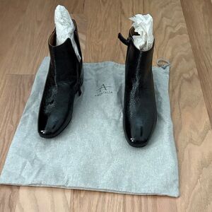 Aquatalia Shiny Black Leather Boots- Ulyssa